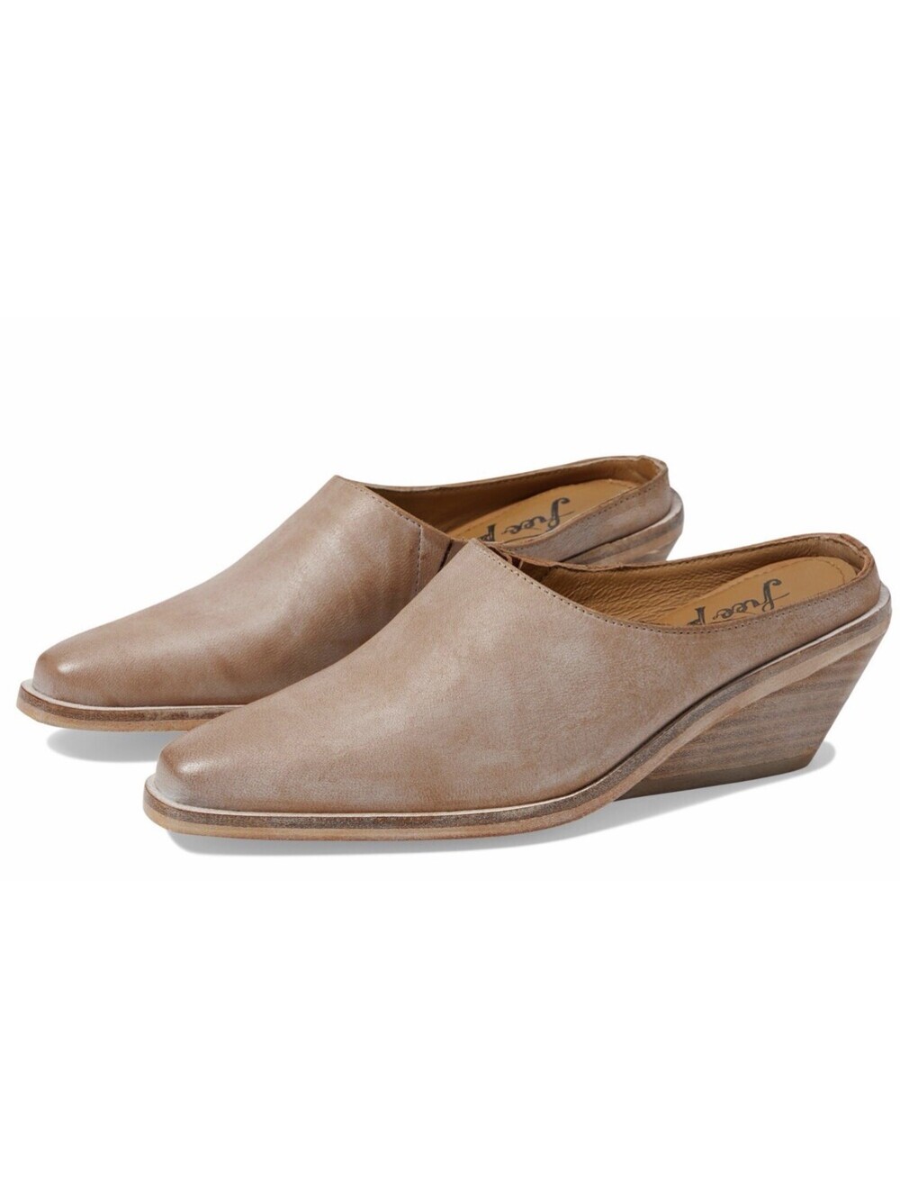 Free People Tallulah Western Wedge Mules Sand Brown Leather Womens 7.5 EU 37.5